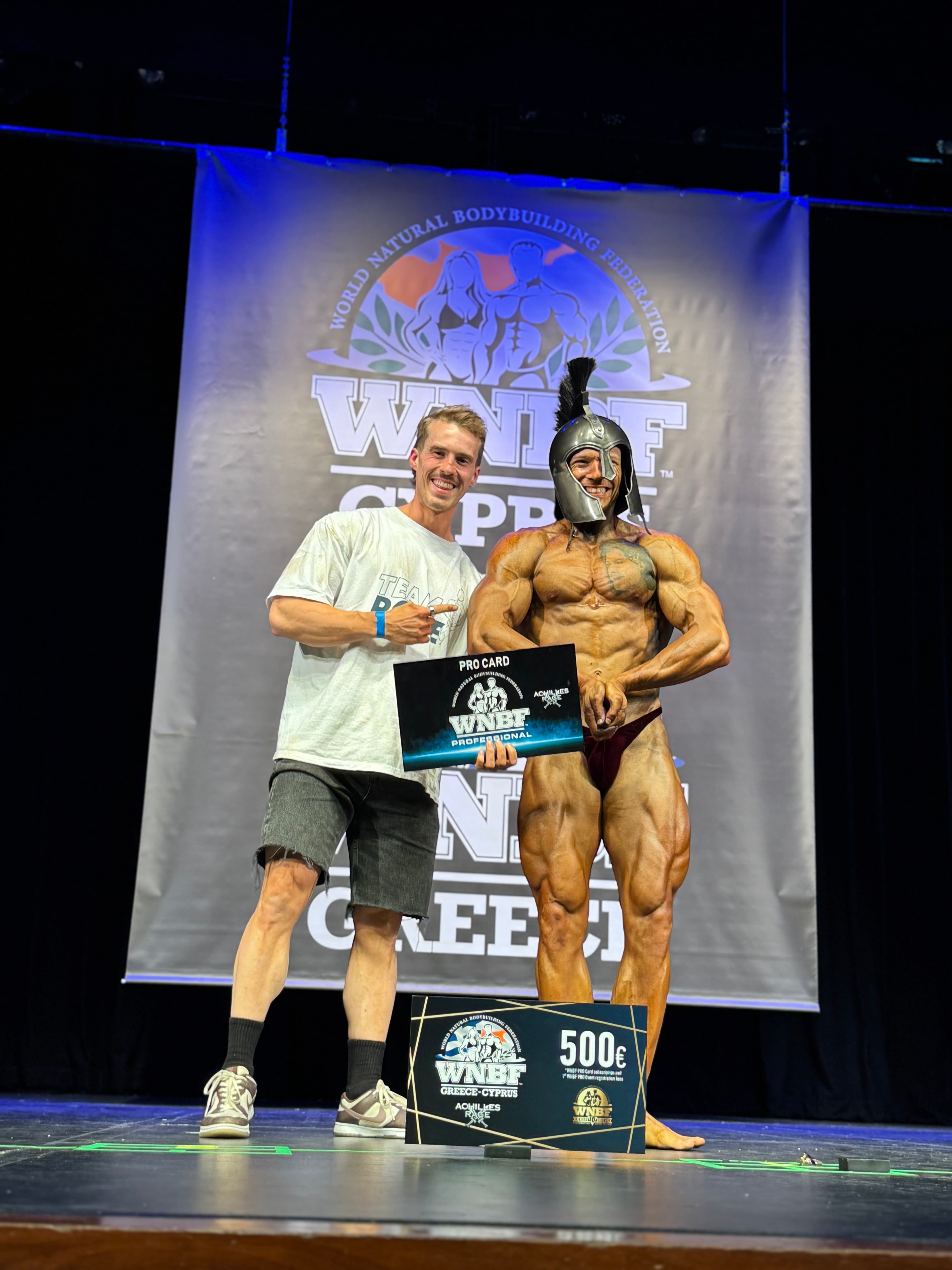 Champion bodybuilder posing on stage